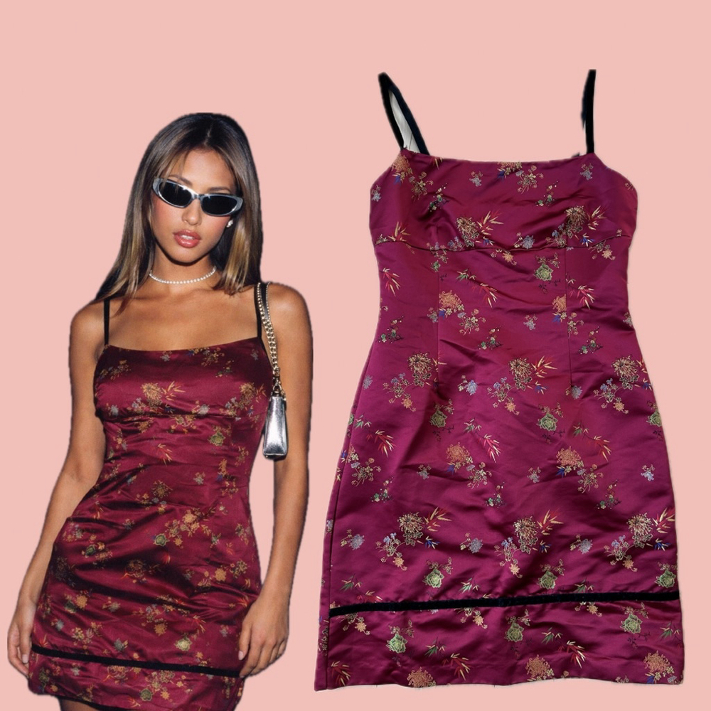 Vintage 90s Simon’s Twik Floral Slip Dress Made in USA – Y2K Bodycon